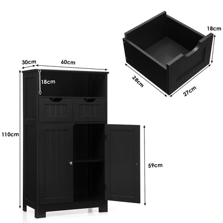 Bathroom Floor Cabinet with Open Shelf &amp; 2 Drawers-Black