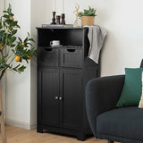 Bathroom Floor Cabinet with Open Shelf &amp; 2 Drawers-Black