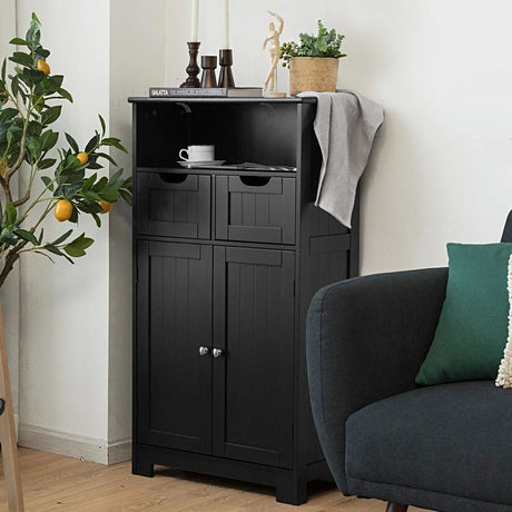 Bathroom Floor Cabinet with Open Shelf &amp; 2 Drawers-Black