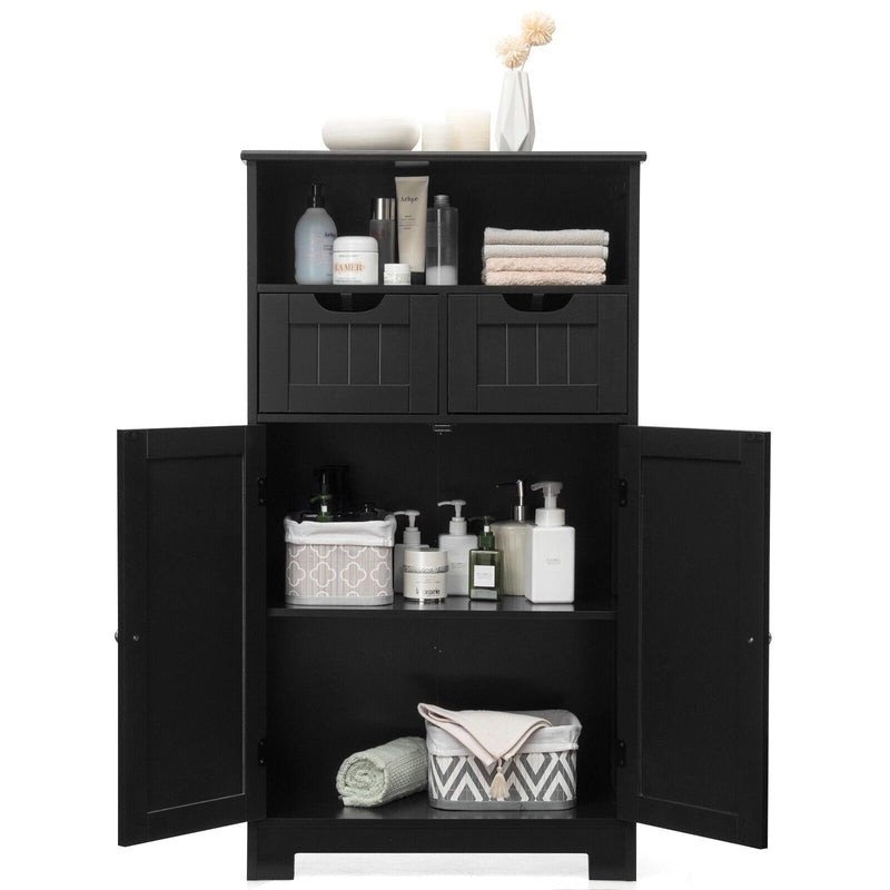 Bathroom Floor Cabinet with Open Shelf &amp; 2 Drawers-Black