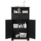 Bathroom Floor Cabinet with Open Shelf &amp; 2 Drawers-Black