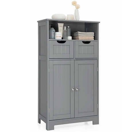 Bathroom Floor Cabinet with Open Shelf &amp; 2 Drawers-Grey