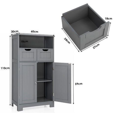 Bathroom Floor Cabinet with Open Shelf &amp; 2 Drawers-Grey