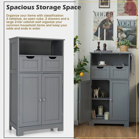 Bathroom Floor Cabinet with Open Shelf &amp; 2 Drawers-Grey