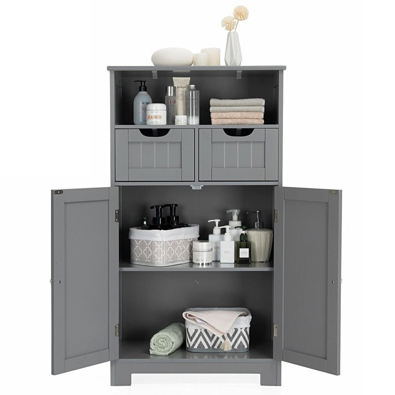 Bathroom Floor Cabinet with Open Shelf &amp; 2 Drawers-Grey