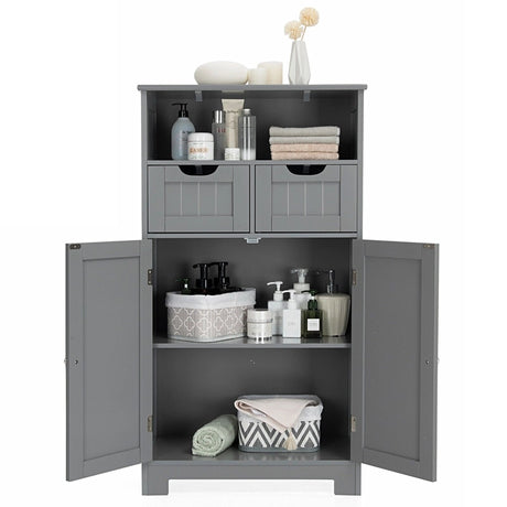 Bathroom Floor Cabinet with Open Shelf &amp; 2 Drawers-Grey