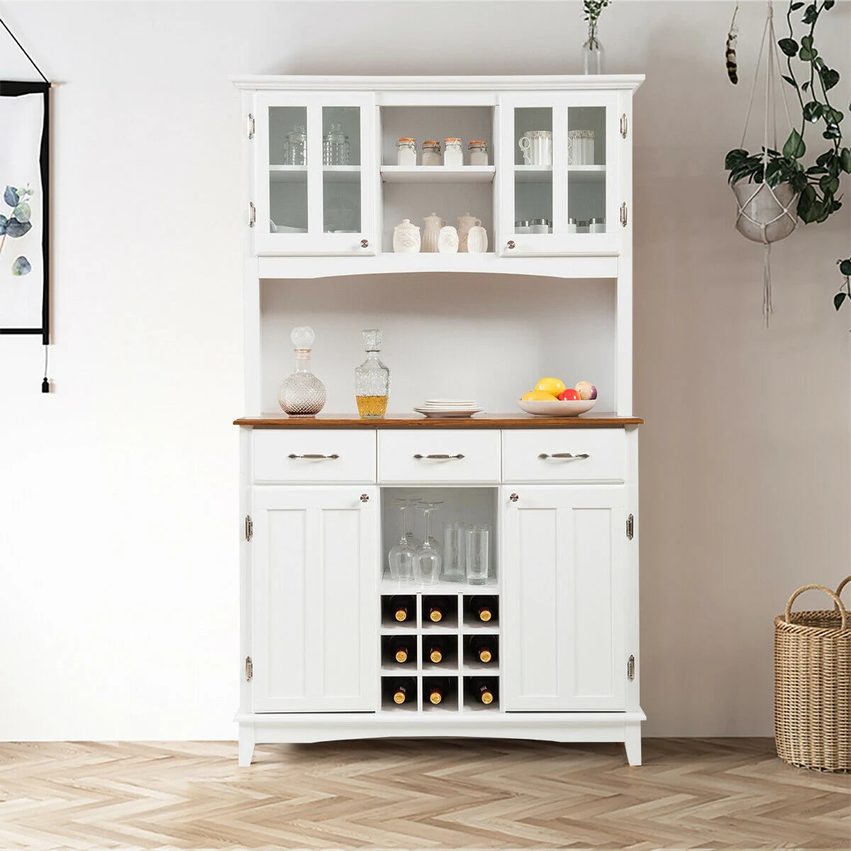Kitchen Cupboard with Adjustable Shelves and Drawers-White