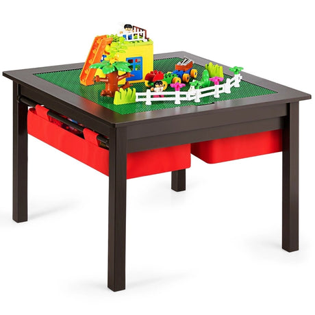 5-in-1 Kids Activity Play Table Building Block Table With Storage Drawers-Brown