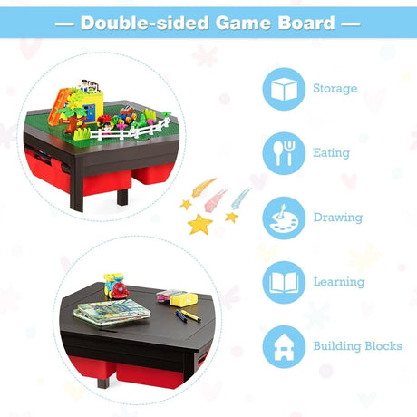 5-in-1 Kids Activity Play Table Building Block Table With Storage Drawers-Brown