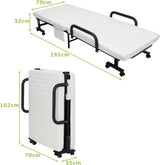 Folding Single Guest Bed with Mattress &amp; Metal Frame-White