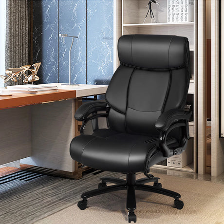 PU Leather Massage Office Chair with Thick Foam Cushion-Black