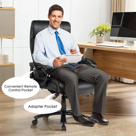 PU Leather Massage Office Chair with Thick Foam Cushion-Black