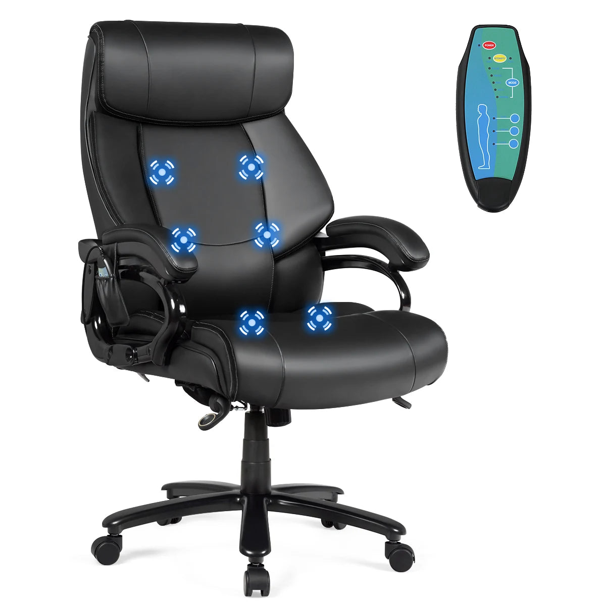 PU Leather Massage Office Chair with Thick Foam Cushion-Black