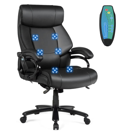PU Leather Massage Office Chair with Thick Foam Cushion-Black