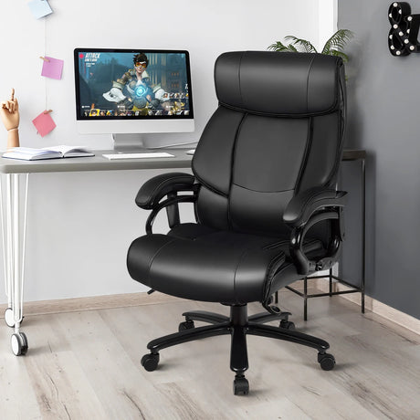 PU Leather Massage Office Chair with Thick Foam Cushion-Black