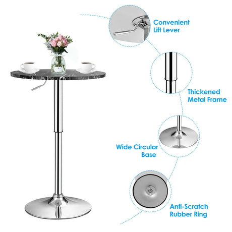 Modern Height Adjustable and 360 Swivel Bar Table with Marble Patterns