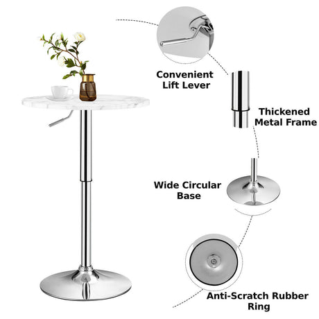 Modern Height Adjustable and 360 Swivel Bar Table with Marble Patterns