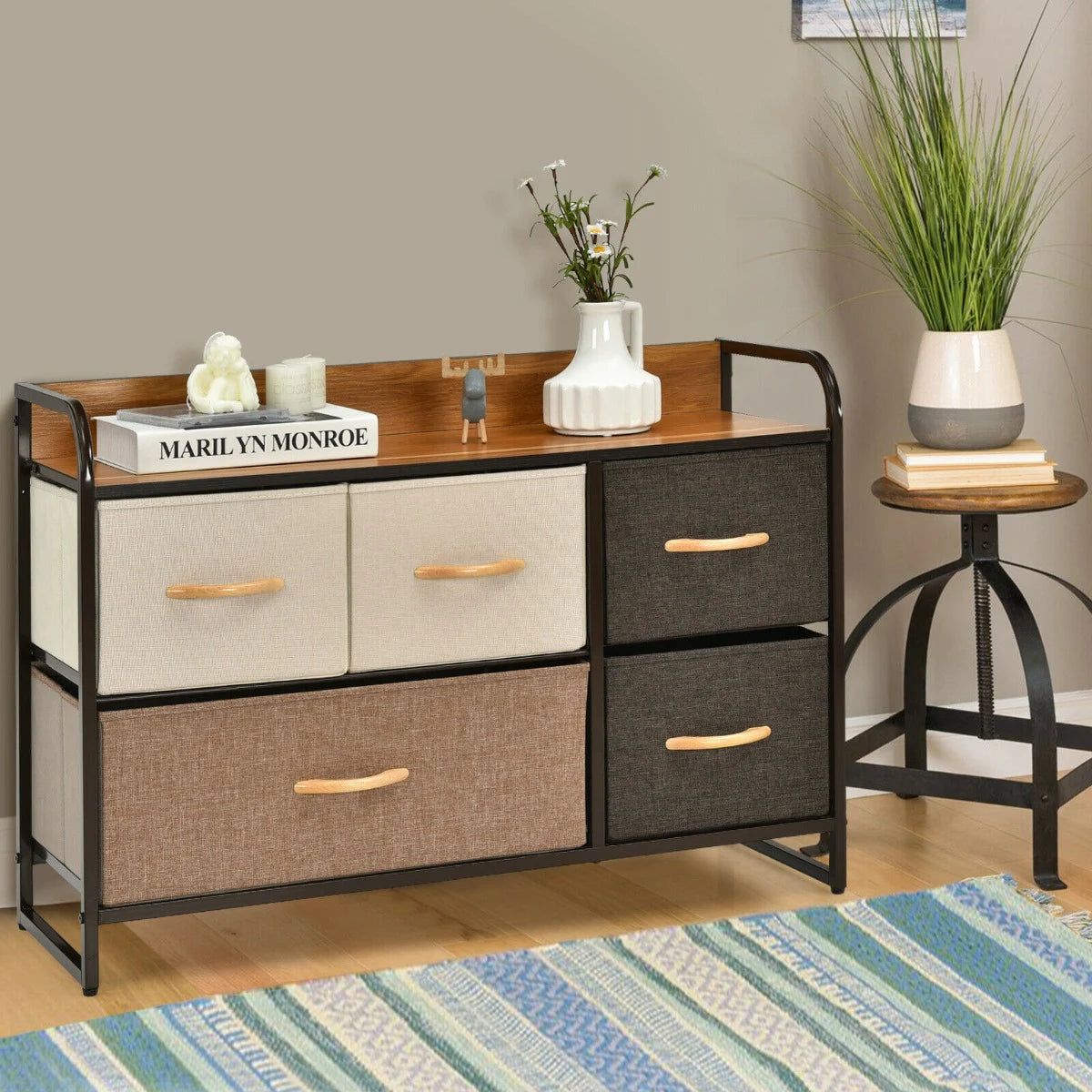 5-Drawer Dresser Storage Tower with Fold-able Fabric Drawers
