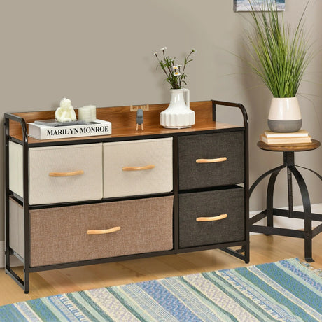 5-Drawer Dresser Storage Tower with Fold-able Fabric Drawers
