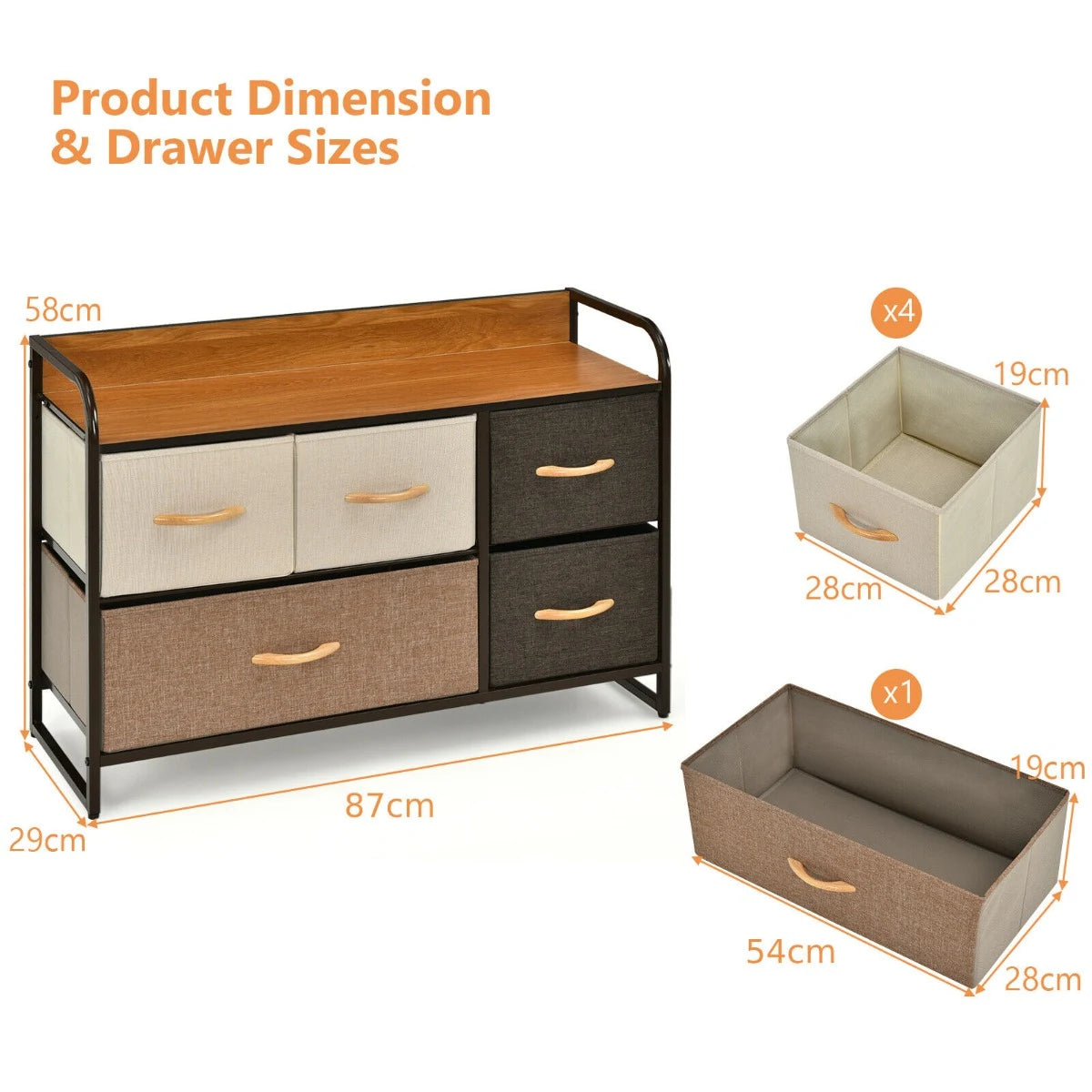 5-Drawer Dresser Storage Tower with Fold-able Fabric Drawers