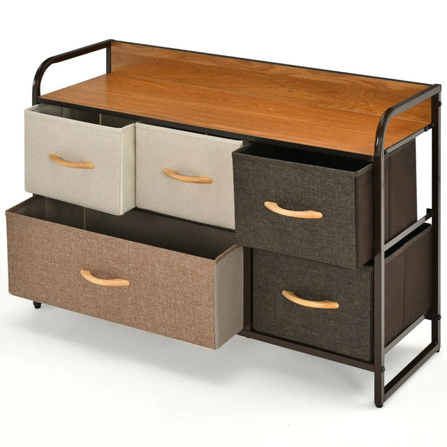 5-Drawer Dresser Storage Tower with Fold-able Fabric Drawers