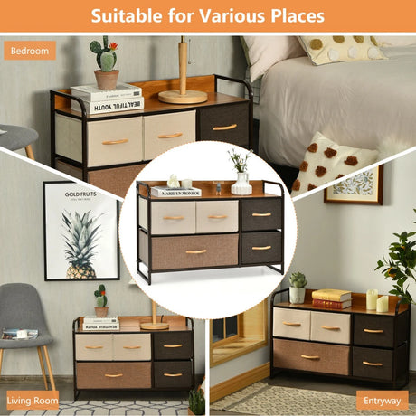 5-Drawer Dresser Storage Tower with Fold-able Fabric Drawers