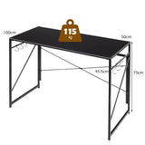 Folding Computer Desk Writing Study Desk Home Office with 6 Hooks-Black