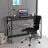 Folding Computer Desk Writing Study Desk Home Office with 6 Hooks-Black
