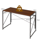 Folding Computer Desk Writing Study Desk Home Office with 6 Hooks-Brown