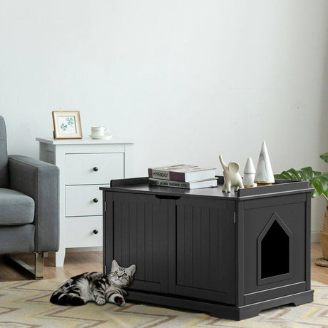 Cat Litter Box with Magnetic Door and Adjustable Partition