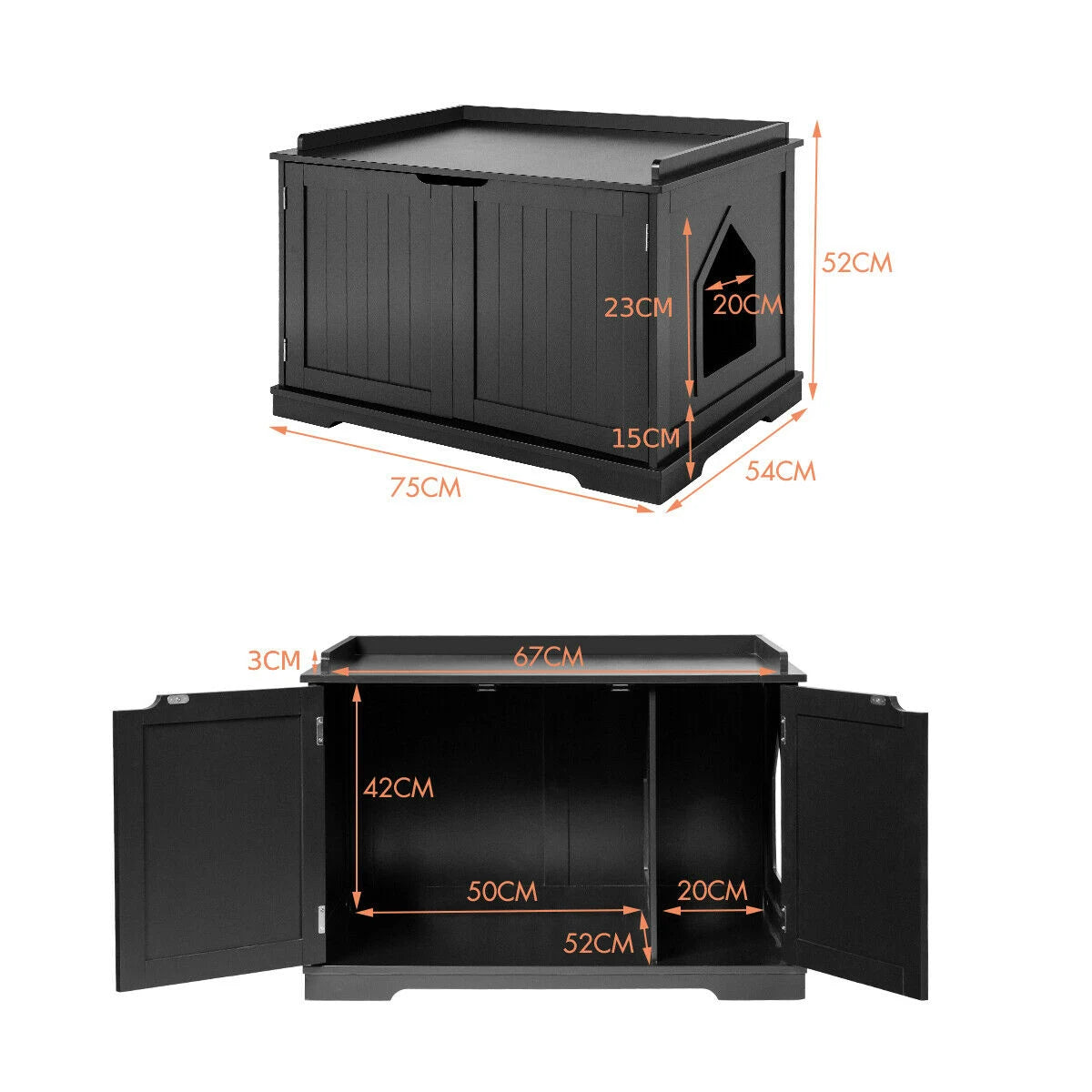 Cat Litter Box with Magnetic Door and Adjustable Partition