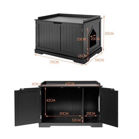 Cat Litter Box with Magnetic Door and Adjustable Partition