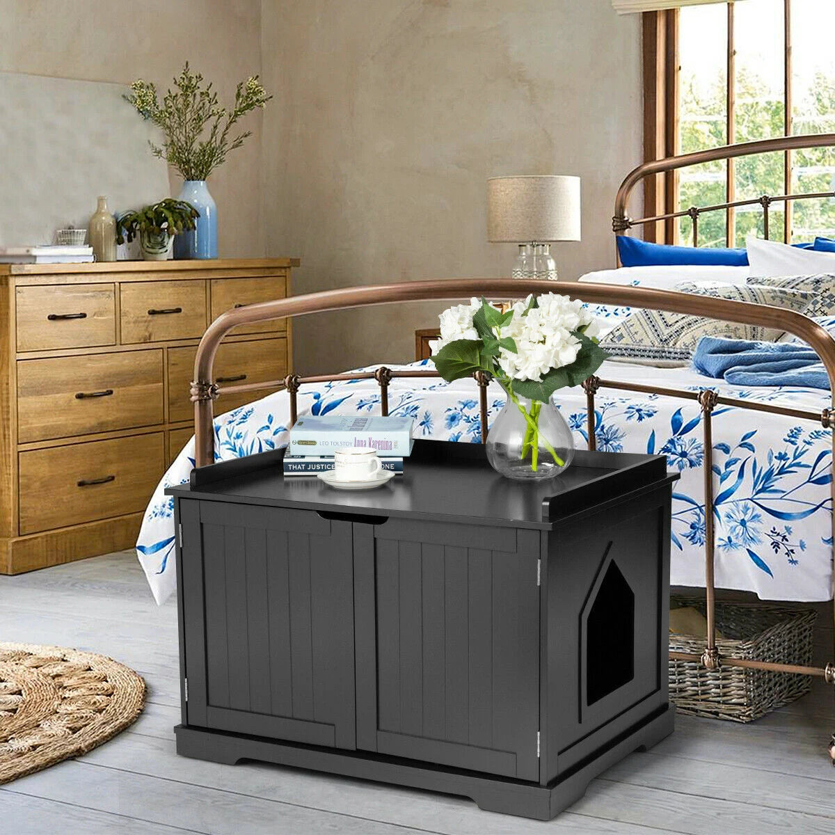 Cat Litter Box with Magnetic Door and Adjustable Partition