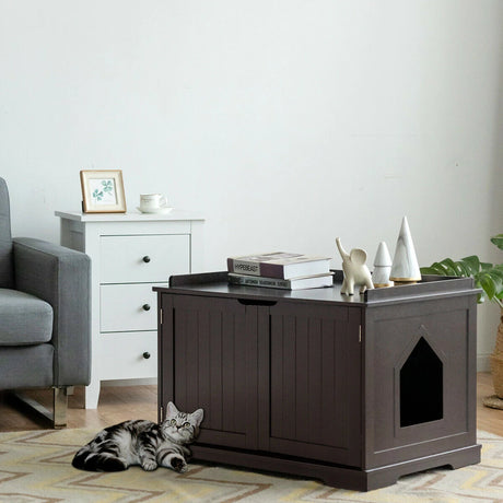 Cat Litter Box Enclosure with Double Doors for Large Cat and Kitty-Brown