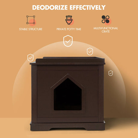 Cat Litter Box Enclosure with Double Doors for Large Cat and Kitty-Brown