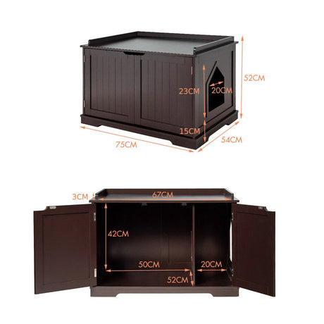 Cat Litter Box Enclosure with Double Doors for Large Cat and Kitty-Brown