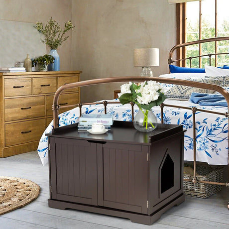 Cat Litter Box Enclosure with Double Doors for Large Cat and Kitty-Brown