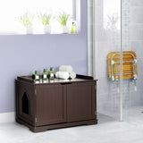 Cat Litter Box Enclosure with Double Doors for Large Cat and Kitty-Brown