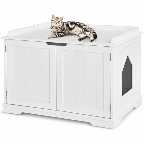 Cat Litter Box with Magnetic Door and Adjustable Partition
