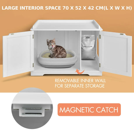 Cat Litter Box with Magnetic Door and Adjustable Partition