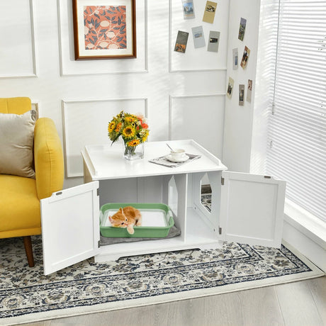 Cat Litter Box with Magnetic Door and Adjustable Partition