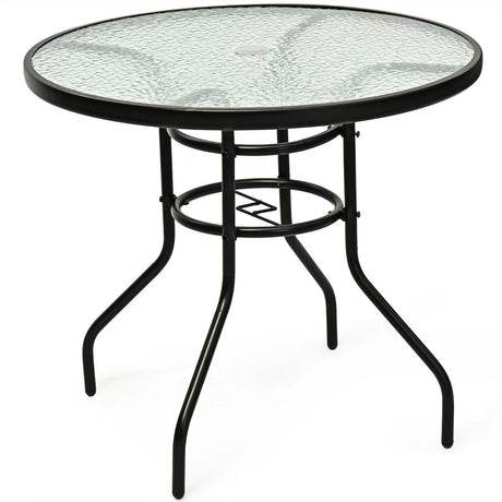 Round Coffee Table with Umbrella Hole for Patio & Garden & Balcony