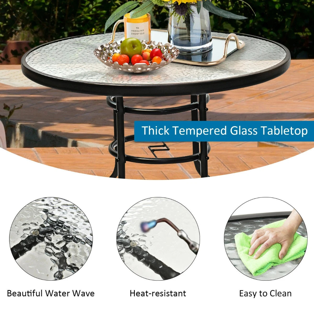 Round Coffee Table with Umbrella Hole for Patio & Garden & Balcony