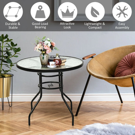 Round Coffee Table with Umbrella Hole for Patio & Garden & Balcony