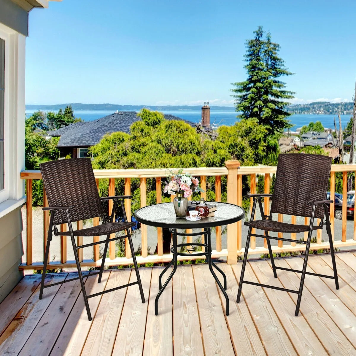 Round Coffee Table with Umbrella Hole for Patio & Garden & Balcony