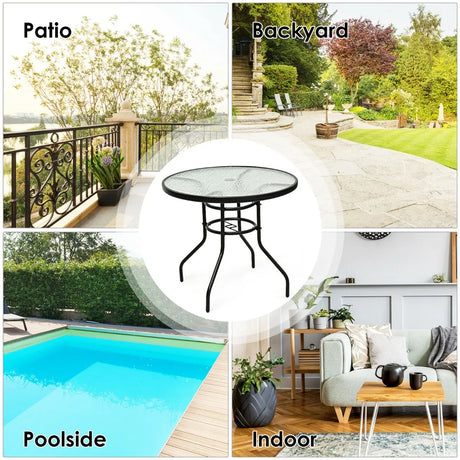 Round Coffee Table with Umbrella Hole for Patio & Garden & Balcony
