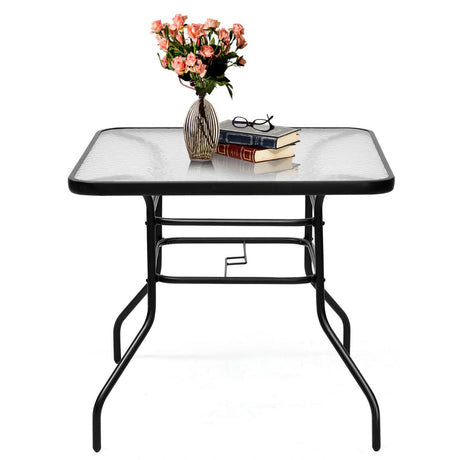 Rectangle Metal Coffee Table with Tempered Glass Top for Patio