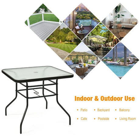 Rectangle Metal Coffee Table with Tempered Glass Top for Patio