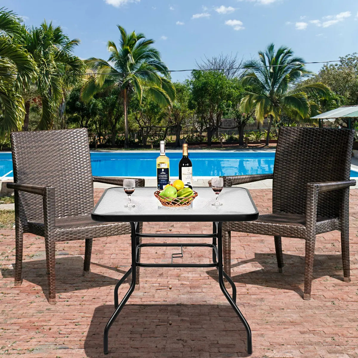 Rectangle Metal Coffee Table with Tempered Glass Top for Patio