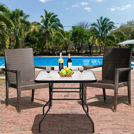 Rectangle Metal Coffee Table with Tempered Glass Top for Patio